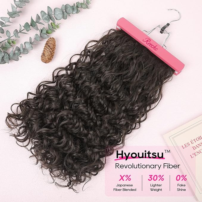 REECHO Curly Hair Extensions, 4PCS 20 inch Clip in Hair Extensions Lace Weft Short Curly Hair Extension Clip Ins Invisible Natural Hairpieces for Women, Off Black