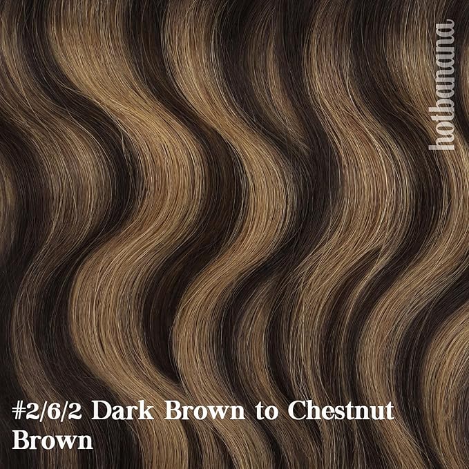 HOTBANANA Human Hair Clip in Hair Extensions, Balayage Dark Brown Mixed Chestnut Brown 130g Clip in Hair Extensions Real Human Hair Straight Remy Hair Clip Ins Dark Roots Ombre 26 Inch 7pcs