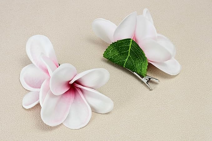 Pack of 2 Real Touch Flowers Hawaiian Flower Hair Clips Plumeria Hibiscus Hair Clips Handmade Hair Accessories for Beach Wedding Bridal Party Mother's Day Women Girls Holiday Gifts (c-816, 2pcs)
