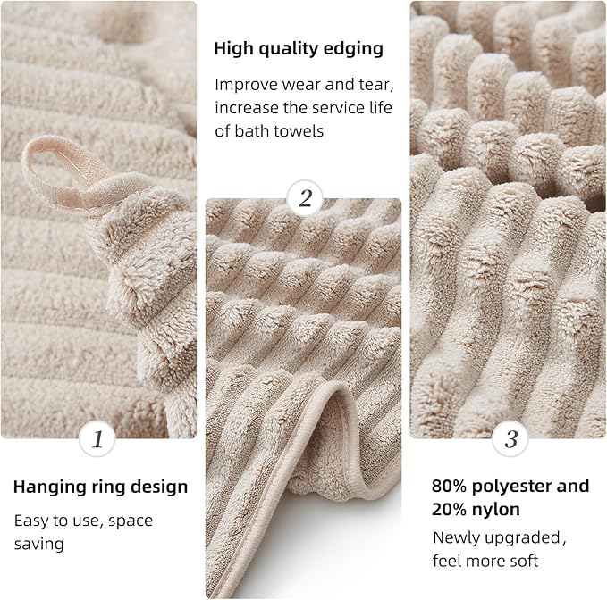 Oversized Bath Sheets 40x80 Inches Extra Large Bath Towels for Adults Super Soft Quick Dry Highly Absobent Microfiber Shower Towels for Bathroom, Pool, Gym, Yoga Towel (Beige, 2Piece)