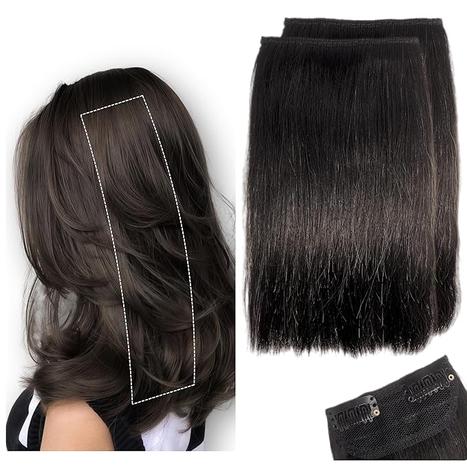2 Pcs Short Hair Extensions, Human Hair Pieces for Women Adding Volume 10 Inch Natural Black