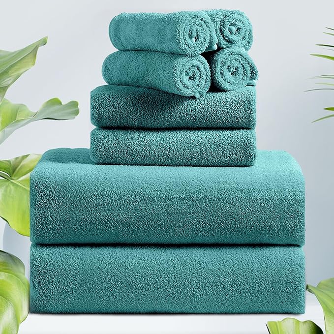 8 Pcs Bath Towel Set - 2 Oversized Bath Sheets, 2 HandTowels, 4 Washcloths - Quick Dry, Ultra Absorbent, Soft Microfiber Shower Towels for Bathroom, Hotel