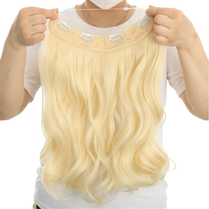 Invisible Wire Hair Extensions Transparent Wire Adjustable Size 4 Secure Clips Long Wavy Curly Secret Hairpiece 18 Inch for Women