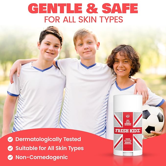 Fresh Kidz Deodorant Stick for Kids and Teens - Baking Soda and Aluminum-free 24 Hour Protection for Sensitive Skin - Boys "Red", 2.65 oz / 75 g (2 Pack)