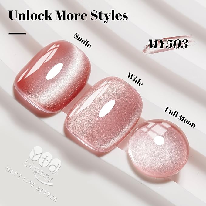 YTD Likomey Cat Eye Gel Nail Polish,Silk Glass 15ml Nude Pink Magnetic Shimmer Glitter Moonlight Jelly Shiny Salon Home Fall Winter UV Color Varnish with Magnet Stick,HEMA Free TPO Free,MY503
