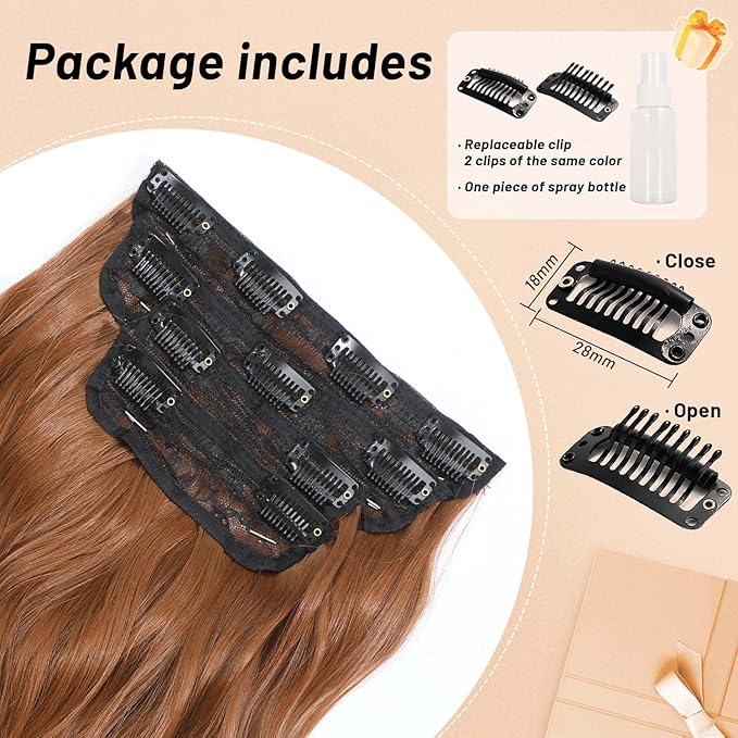 20 Inch Clip in Hair Extensions for Women, Synthetic 4pc Hair Extensions Clip in Hair Long Curly Wavy Hair Extension, Double Weft Hairpieces Full Head for Women (20INCH, 30c)