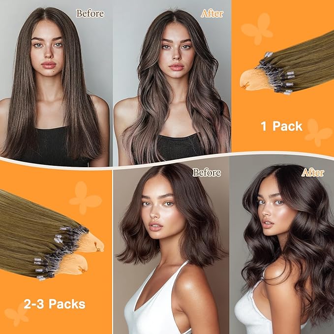 Doores Microlink Human Hair Extensions, Medium Brown Highlighted Dirty Blonde, 24 Inch, Remy, Microloop
