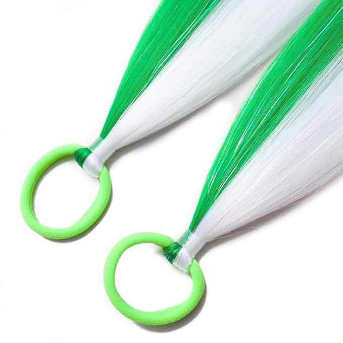White and Green Hair Extensions for Braids Ponytail Extension 2 Packs, 20 inch Crazy Hair Day Accessories for Women, DIY Festival Wacky Rave Braids for Women,Tinsel Mixed