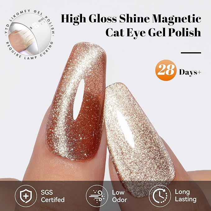 YTD Likomey Cat Eye Gel Nail Polish,Platinum 15ml Pink Magnetic Reflective Flash Sparkle Glitter Shiny Salon Home Fall Winter UV Varnish with Magnet Stick,HEMA Free TPO Free,MY513