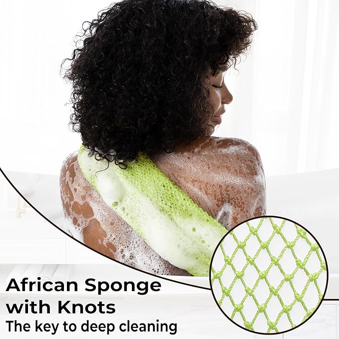 African Net Sponge Authentic - Back Scrub Exfoliating Net Sponge with Knots - 2 Pieces African Bath Sponges for Body Scrubber Exfoliator - Back Washer for Shower Accessories