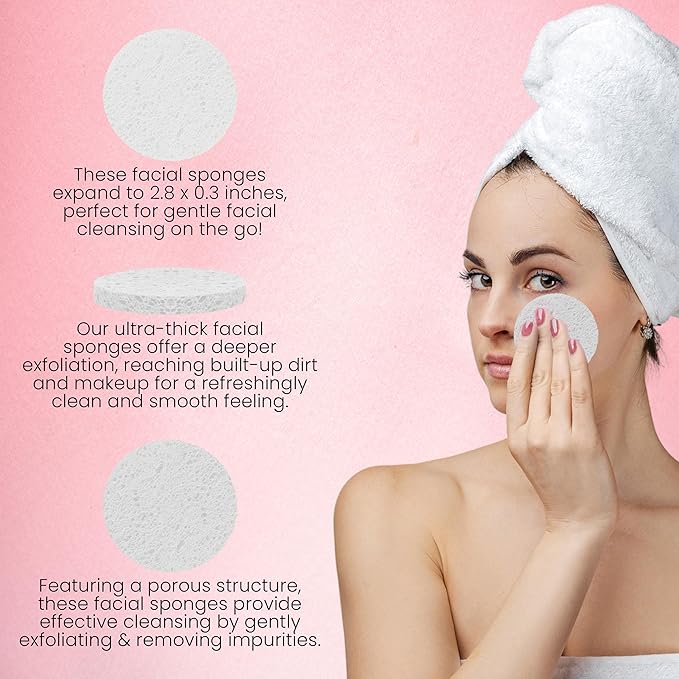 60 Count Compressed Facial Sponges - Natural Wood Pulp Round Esthetician Face Sponges for Cleansing, Daily Face Washing, Exfoliating Makeup, and Mask Removal (White)