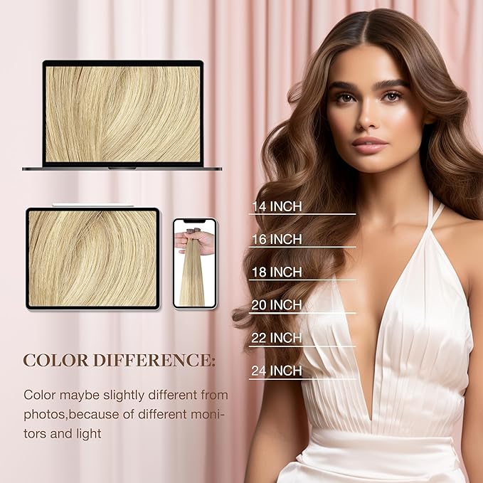 GOO GOO I Tip Hair Extensions, Real Human Hair, 20inch 100g 100S, Cold Fusion I Tip, Natural Blonde Balayage