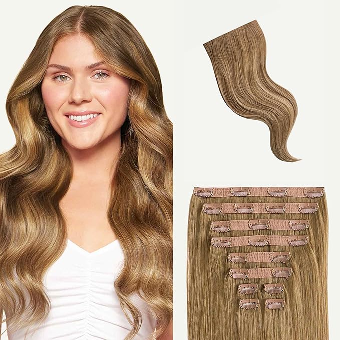 Luxy 100% Remy Human Hair, Classic 160g Clip-In Hair Extensions - 10 Wefts Multi-Dimensional Color for Natural Blending, Adds Volume & Length, Easy Apply & Remove 16" Bronde Balayage Classic