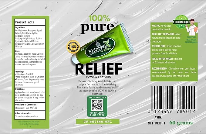 Rhinase X Nasal Gel | Long Lasting Symptom Relief from Nasal Dryness from Low Humidity and Allergy| Great for Travel Dryness Caused by Dry Nose. 60g