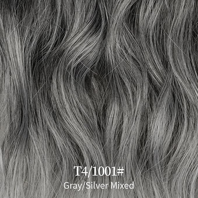KooKaStyle Invisible Wire Hair Extensions with Transparent Headband Adjustable Size 4 Secure Clips Long Wavy Secret Wire Hairpiece 20 Inch Grey/Sliver Mixed for Women
