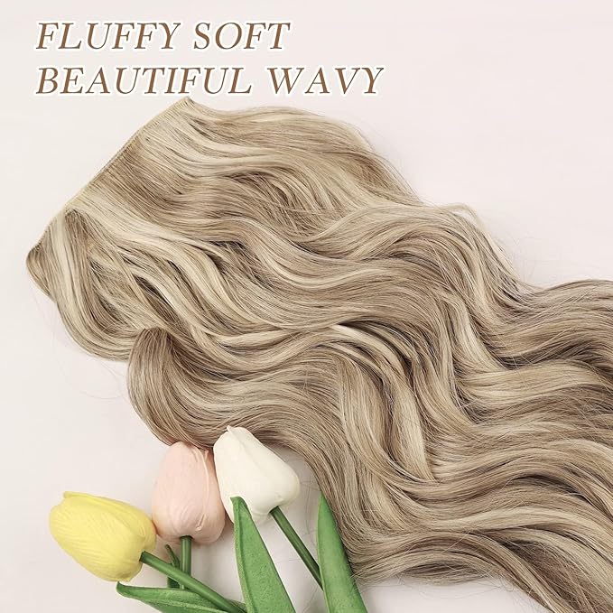 NAYOO Clip in Hair Extensions for Women 20 Inch Long Wavy Curly Dirty Blonde Hair Extension Synthetic Hair Extension Hairpieces (6PCS, Dirty Blonde)