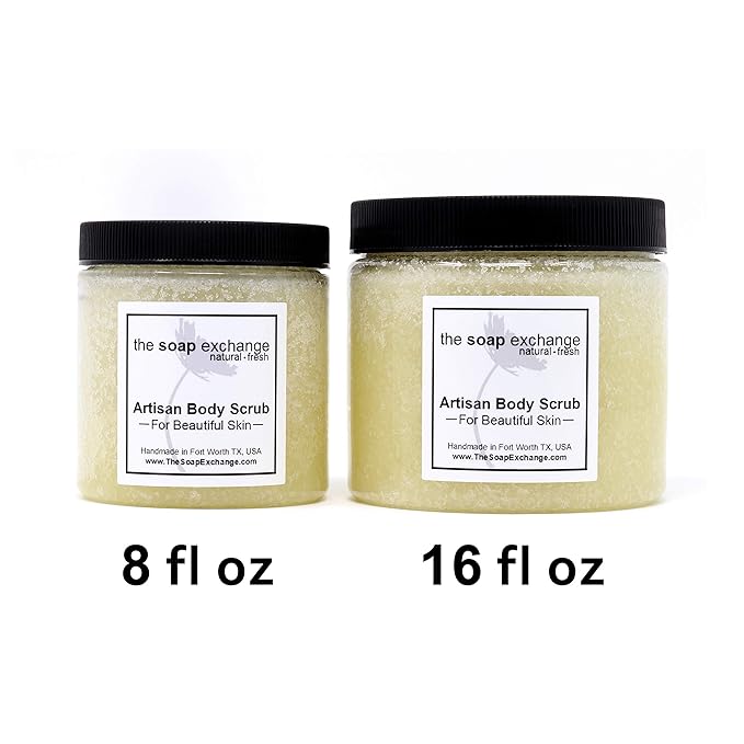 The Soap Exchange Sugar Body Scrub - Honey Almond Scent - Hand Crafted 16 fl oz / 480 ml Natural Artisan Skin Care, Shea Butter, Exfoliate, Moisturize, & Protect. Made in the USA.