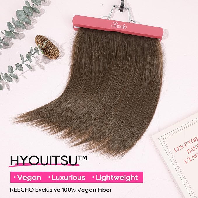 REECHO 12" Invisible Wire Hair Extensions with Thinner Softer Lace Weft Adjustable Size Removable Secure Clips in Short Straight Secret Hairpiece for Women - Ginger Brown
