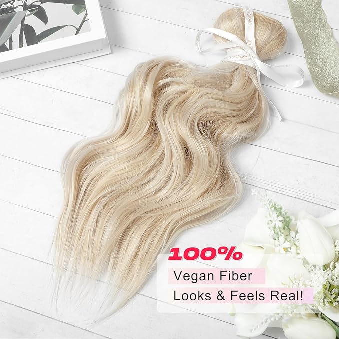Hair Extensions, 14" Short Clip in Hair Extensions 4PCS Beach Wave Blonde Natural Soft Synthetic Hairpiece for Women - Light Blonde