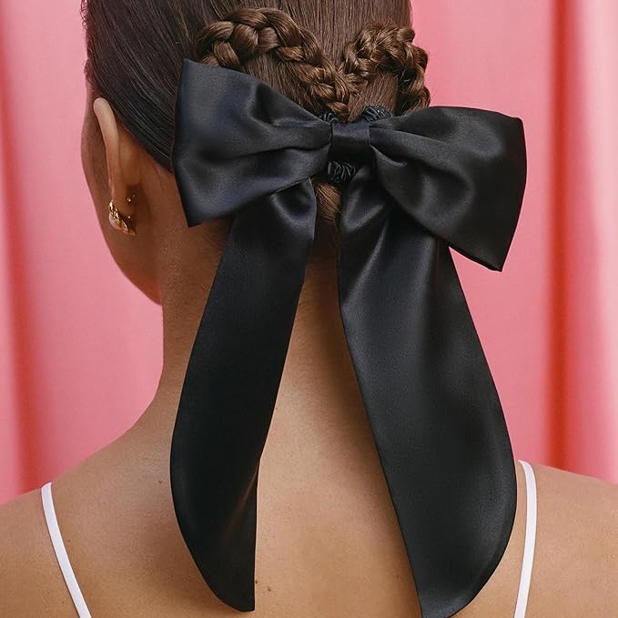Slip Pure Silk Hair Bow – Black – Oversized Mulberry Silk Bow with Built-In Hair Tie – Reduces Breakage, Creases & Frizz – Luxurious Hair Accessory