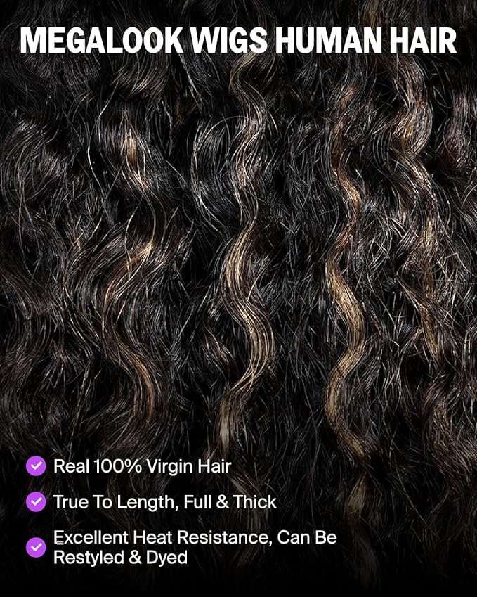Megalook Wear and Go Glueless Wigs Human Hair Pre Cut Ombre Deep Wave Human Hair Wig 5x6 HD Lace Closure Wigs 210 Density Curly Wig Human Hair Pre Plucked Hairline Pre Bleached Knots 22 Inch 1B/27