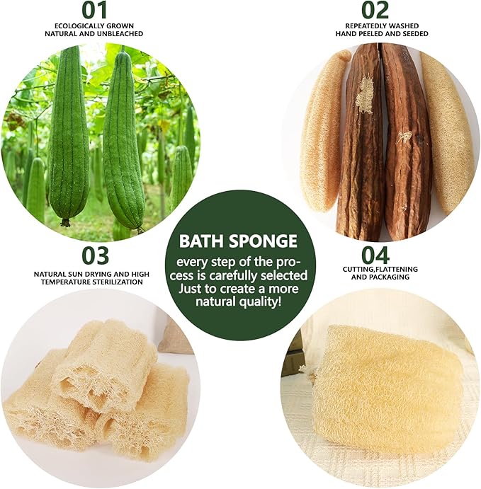 3PCS Egyptian Loofah Exfoliating Body Scrubber Natural Real Egyptian Shower Loofah Sponge for Women and Men Luffa Sponges for Face, Back & Body