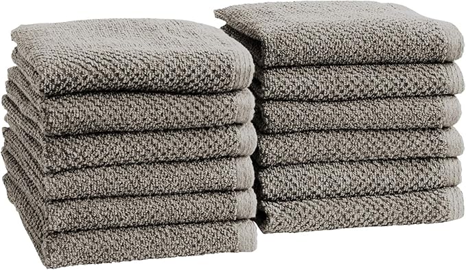 Great Bay Home 100% Cotton 12-Pack 13x13 Wash Cloth - Absorbent, Quick-Drying, Durable Face Towels for Bathroom Decor - Low-Twist, Two-Ply Fibers (Dark Grey)