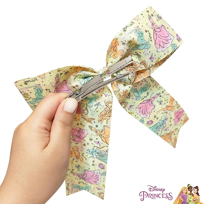 LUV HER Disney Princesses Hair Bows For Girls - One Large Printed Hair Bow Featuring your Disney Favorite Characters - Alligator Clip - Large Bows for Daily Styling or Special Occasions, Ages 3+