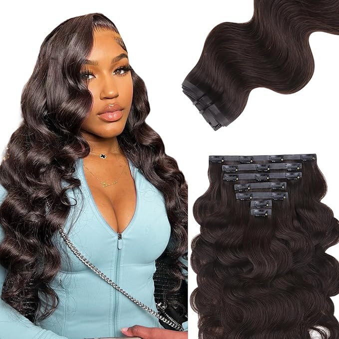 IDN BEAUTY Seamless Clip In Hair Extensions Human Hair Dark Brown Real Remy Virgin Human Hair Seamless Clip Ins For Black Women PU Weft Invisible Edge Thick Soft Hair BW 110g 18 Inches