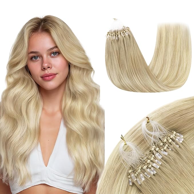 GOO GOO Micro Link Tip Hair Extensions, Real Human Hair, 22inch 50g 50S, Cold Fusion, Invisible Remy, Natural Blonde Balayage