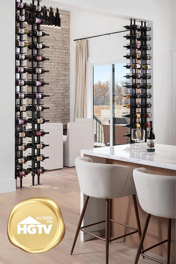 Ultra Wine Racks Floor-to-Ceiling Mount Display (2 Side, Double Deep, Black, Holds 84 Wine Bottles) - Modern Metal Wine Storage for Wine Cellars, Home Bars, Kitchens, & Dining Rooms
