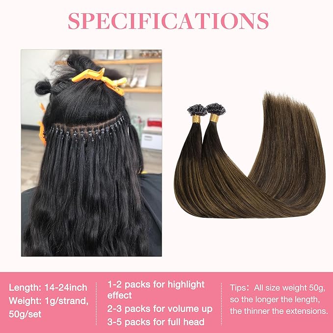 GOO GOO U Tip Hair Extensions, 22inch 50g 50S, Hot Fusion, Invisible Remy, 2/6/2 Balayage Dark Brown to Chestnut Brown