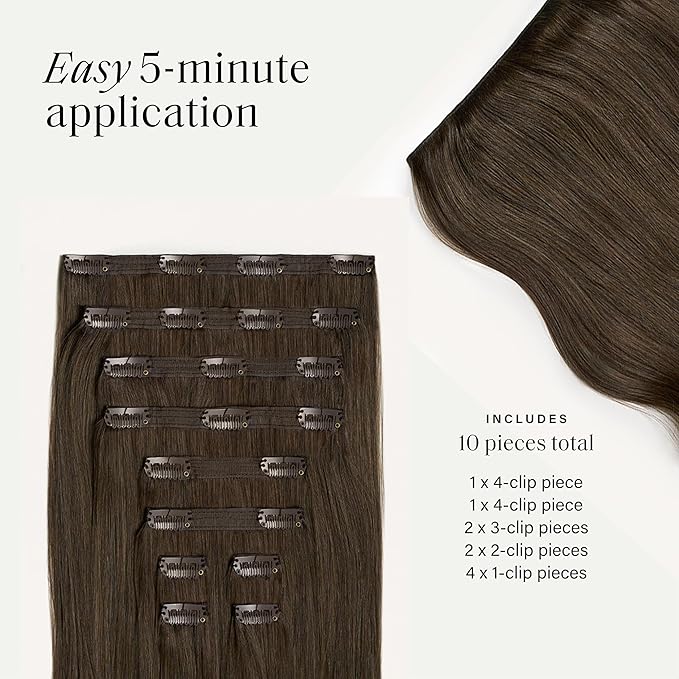 Luxy 100% Remy Human Hair, Classic 160g Clip-In Hair Extensions - 10 Wefts Multi-Dimensional Color for Natural Blending, Adds Volume & Length, Easy Apply & Remove 16" Medium Natural Brown