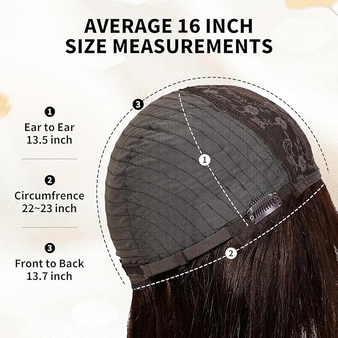 KKU 16 Inch Brown Mixed Blonde Human Hair Wigs for Women,Layered Straight Hair Wig with Bangs,Wear Natural Realism