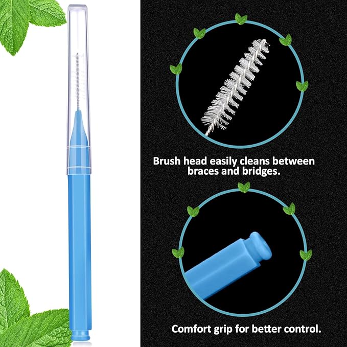 Patelai 100 Pieces Braces Brush for Cleaner Interdental Brush Toothpick Dental Tooth Flossing Head Oral Dental Hygiene Flosser Toothpick Cleaners Tooth Tool(Blue, Green,Elegant Size)