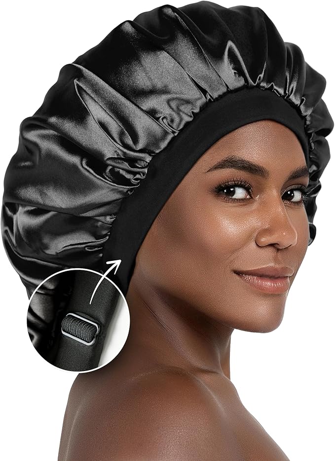 CAPLORD Double Sided Satin Bonnet for Sleeping - Adjustable Silk Sleep Cap for Women and Men