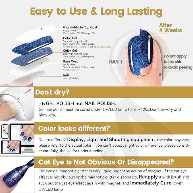 YTD Likomey Cat Eye Gel Nail Polish,15ml Blue Holographic Translucent Neutral Jelly Sheer Shiny Magnetic Glitter Fall Winter UV Color Varnish with Magnet Stick,MY333