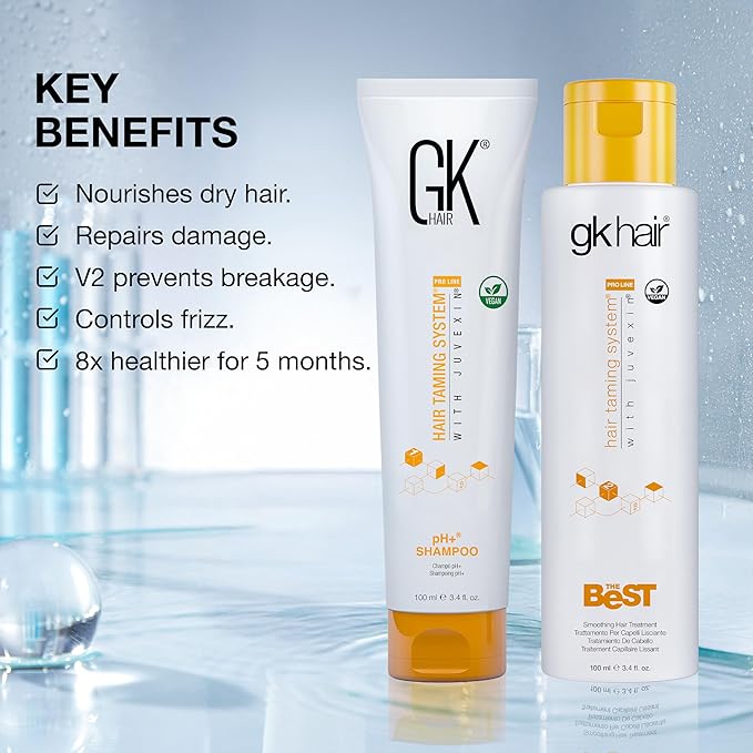 GK HAIR Global Keratin Professional Brazilian Keratin Hair Treatment Kit (100ml/3.4 Fl. Oz.) With PH shampoo- The Best Smoothing & Strengthening to make Hair Healthy - Formaldehyde free, Sulfate-free
