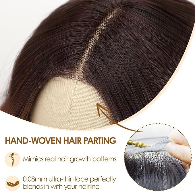 AISI HAIR Brunette Wig for Women Medium Length Wave Curly Glueless Synthetic Heat Resistant Hair Wigs for Daily Party Cosplay