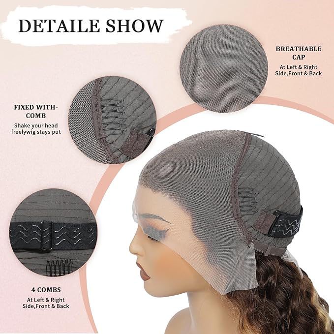 Highlight Ombre Lace Front Wigs Human Hair 13x6 Honey Blonde Deep Wave Wig Human Hair 4/27 Glueless Deep Wave Human Hair Wigs Pre Plucked with Baby Hair for Women 28 Inch