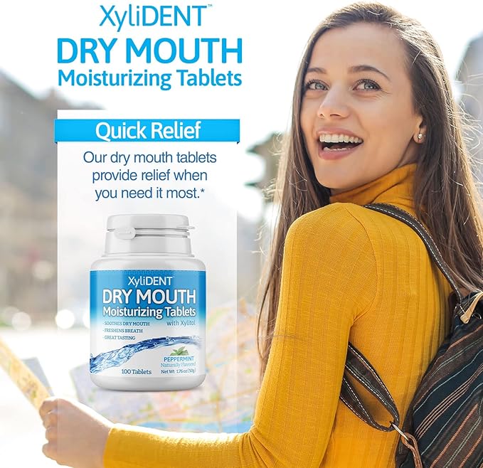 Nature's Stance XyliDENT Xylitol Tablets for Dry Mouth Relief - Stimulates Saliva, Freshens Breath, Reduces Acid Production, Fast Acting Relief, 100 Count (Peppermint)