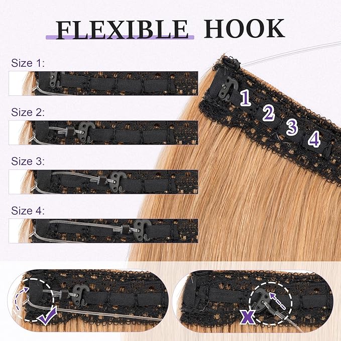 Halo Hair Extensions Real Human Hair,Halo Hair Extension 100% Human Hair, Wire Hair Extensions,Straight 27 Dark Blonde 16inch/65g