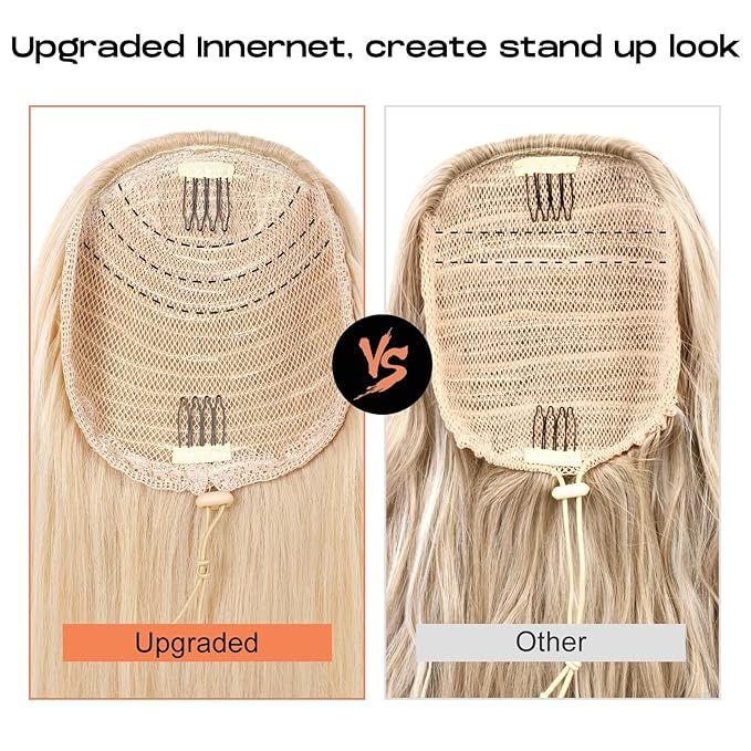 SEIKEA Versatile Drawstring Ponytail Extension, 18" Long Wavy Multi Layered Clip in Ponytail Hair Extensions Stand Up High Fake Pony Tail Soft Natural Synthetic Hairpiece for Women Cool Light Blonde
