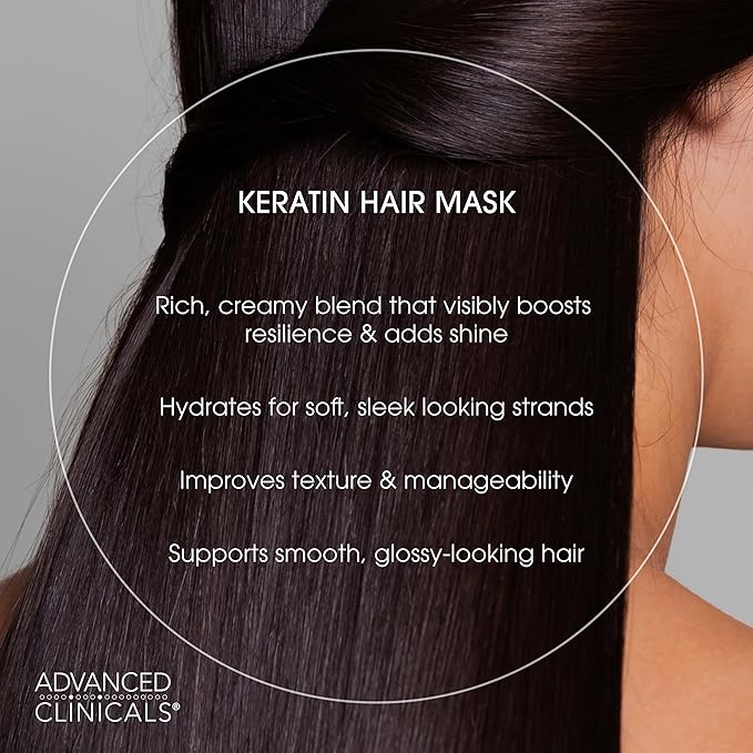 Advanced Clinicals Keratin Hair Mask Treatment, 12 Fl Oz - For Color Treated Hair, Detoxifying Keratin Conditioner To Strengthen Broken, Fortifying Hair Repair Mask With Shea Butter