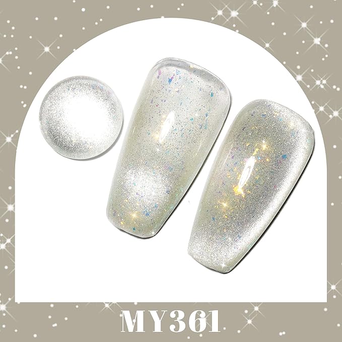 YTD Likomey Cat Eye Gel Nail Polish,15ml Olive Green Brocade Glitter Iridescent Holographic Translucent Neutral Jelly Sheer Shiny Magnetic Opal Shimmer Fall Winter UV Gel with Magnet Stick,MY361
