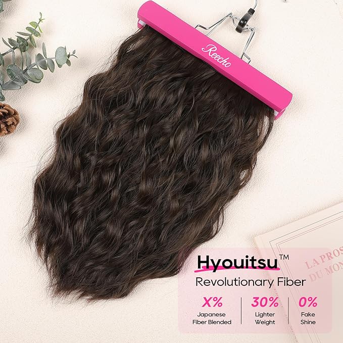 REECHO Clip in Hair Extensions, 4PCS Hair Extensions 14" Short Wavy Invisible Lace Weft Natural Soft Hairpieces for Women – Chocolate Brown