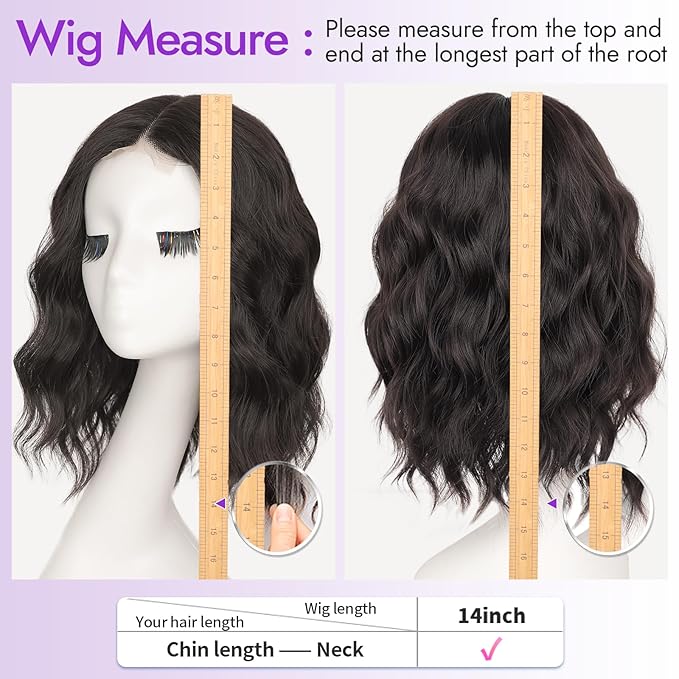Dark Brown Short Wavy Wig for Women Lace Hairline Bob Style Synthetic Heat Resistant - Natural Appearance for Everyday Hairstyle 14 Inch