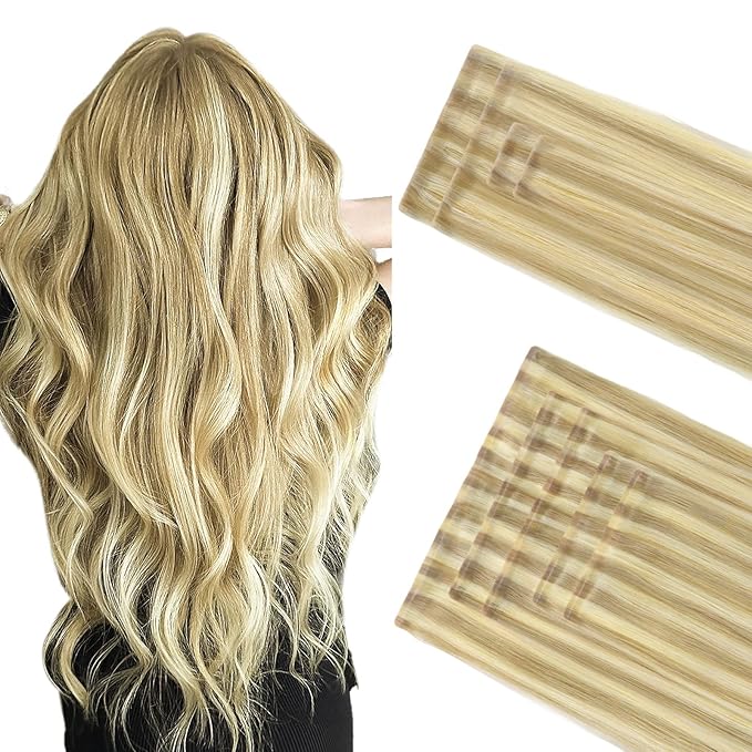 GOO GOO Invisi Edge Clip in Hair Extensions Set, 14inch 130g, 4pcs Injected Seamless PU Clip ins and 5pcs Classical PU Clip ins, Virgin Real Human Hair, #P18D/22F