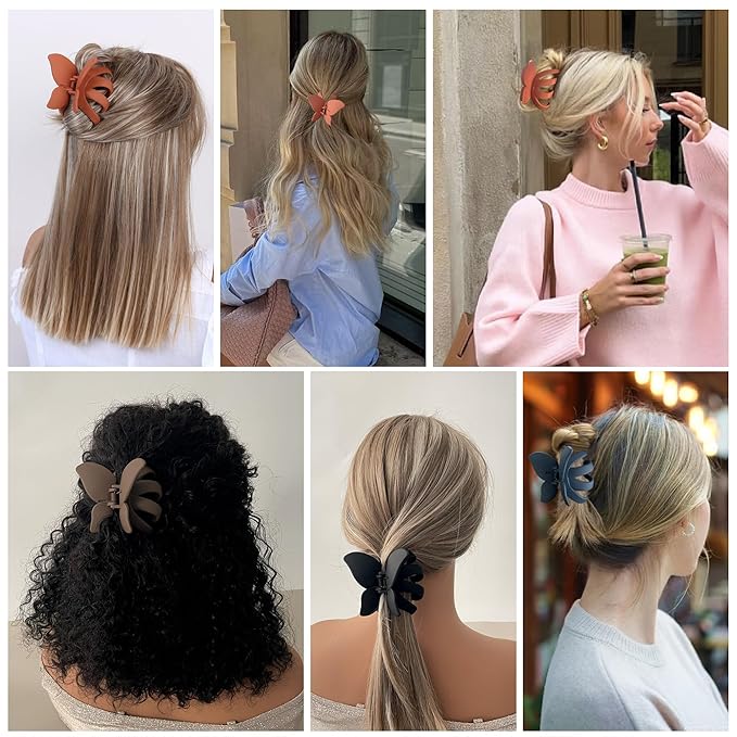 Large Butterfly Hair Claw Clips Octopus Claw Clips for Long Thick Thin Wavy Curly Hair, Strong Hold Non-Slip Grip Hair Accessories for Women 4 PCS（Black,Navy Blue,brown,Orange）