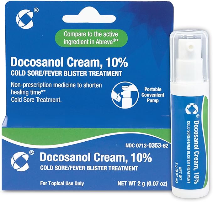 Cosette Cold Sore/Fever Blister Treatment for Face or Lips with Docosanol Cream, 10% - Treatment Cream for Cold Sore/Fever Blister - 0.07 oz Pump Bottle (2)